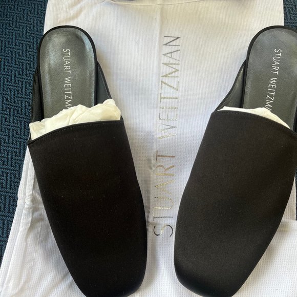 Stuart Weitzman Mulearky Black Satin 39.5 (w)/9W - Picture 1 of 4